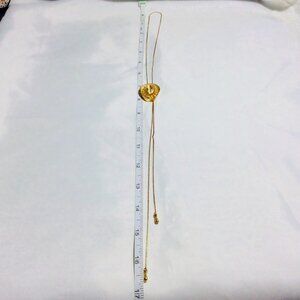 Rhinestone Cowboy Adjustable Hat Bolo Slide Necklace Lartiat Gold Tone